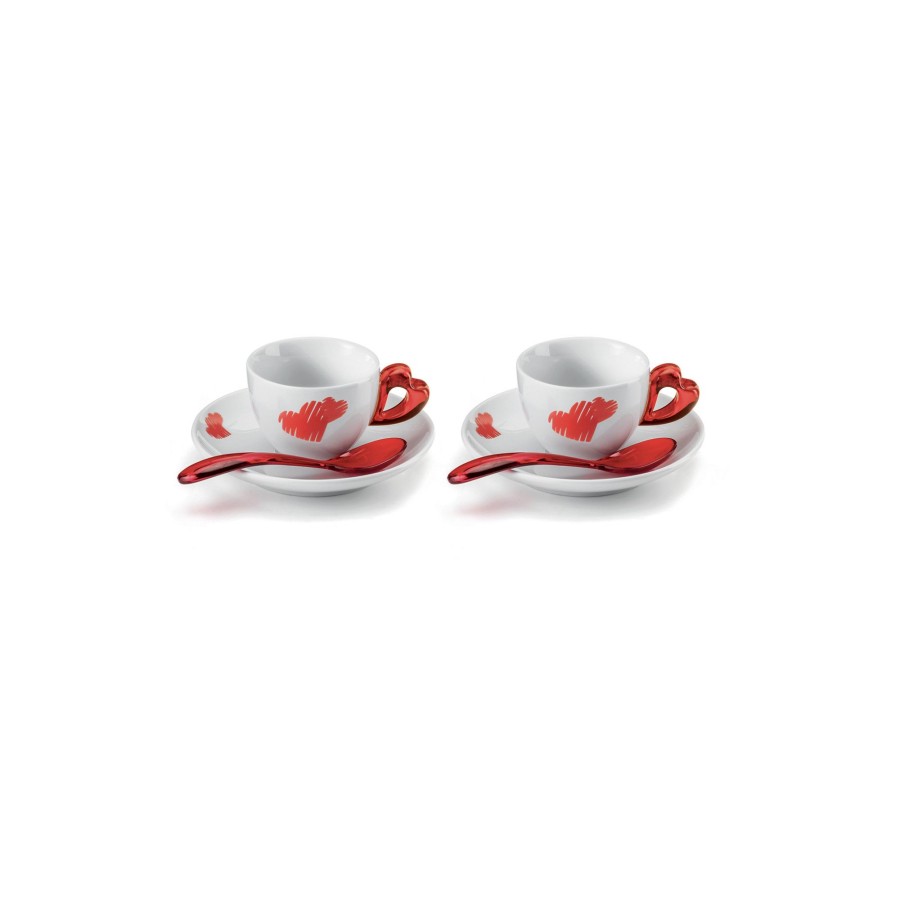 Tavola Guzzini | Set 2 Tazzine Caffe' C/Piattino Love Rosso Trasparente