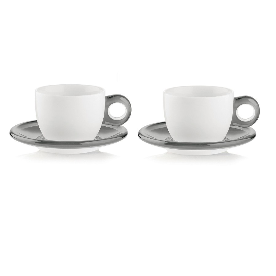 Tavola Guzzini | Set 2 Tazze Cappuccino C/Piattino 'Gocce' Grigio Cielo