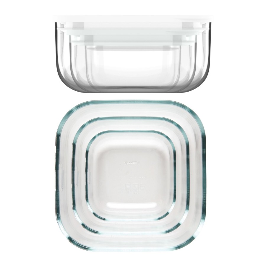 Cucina Guzzini | Store&More Glass Set 3 Contenitori Ermetici In Vetro Per Frigo/Freezer/Forno A Microonde Bianco