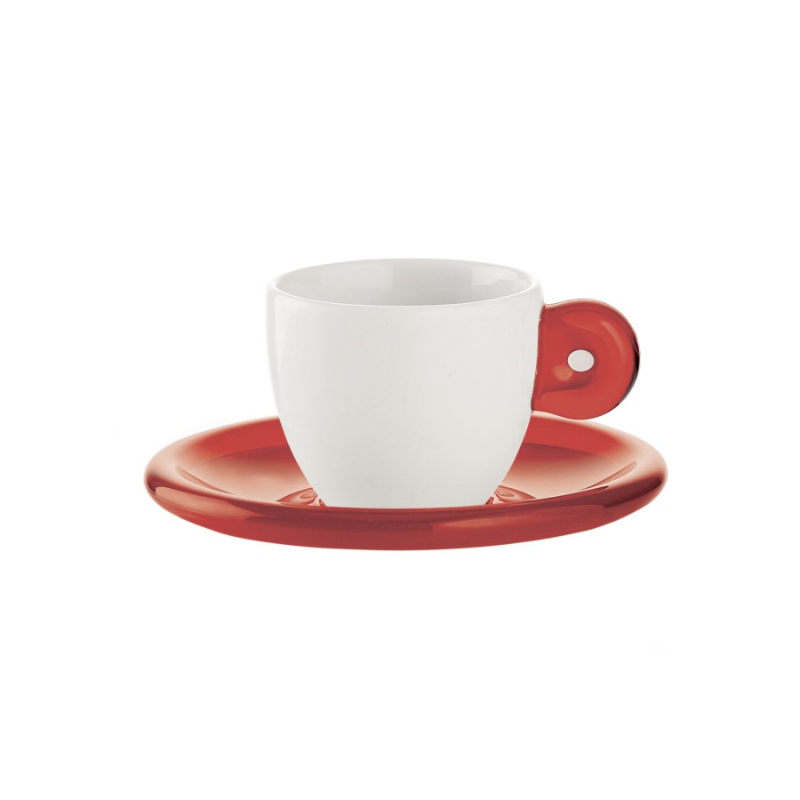 Tavola Guzzini | Set 6 Tazzine Caffe' C/Piattino 'Gocce' Rosso Trasparente