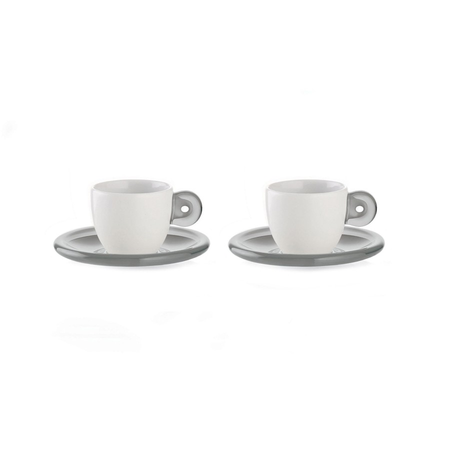 Tavola Guzzini | Set 2 Tazzine Caffe' C/Piattino 'Gocce' Grigio Cielo