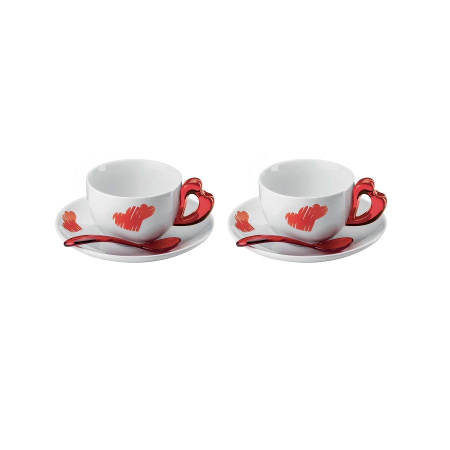 Tavola Guzzini | Set 2 Tazze Cappuccino C/Piattino Love Rosso Trasparente